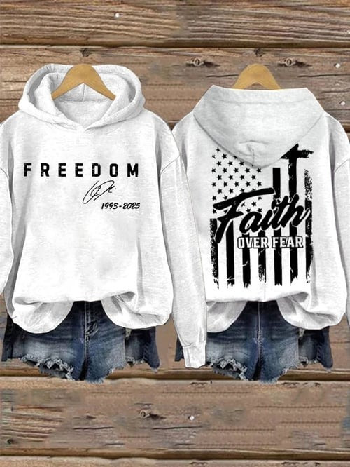 Charlie Kirk Freedom 1993 2025 Hoodie Faith Over Fear Cross Faith Memorial Outfit Gifts