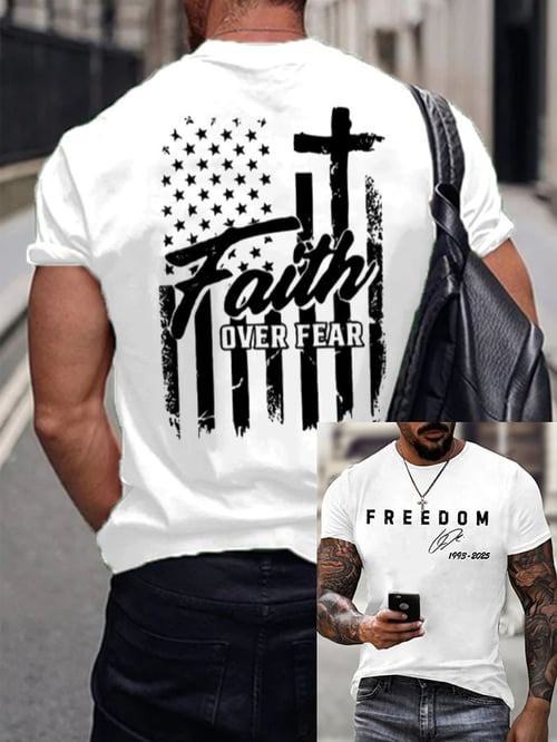 Charlie Kirk Freedom 1993 2025 T-Shirt Faith Over Fear Cross Christian Outfit Gifts For Men