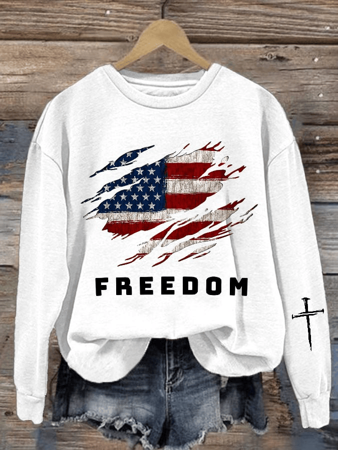 Charlie Kirk Freedom American Flag Print Casual Sweatshirt