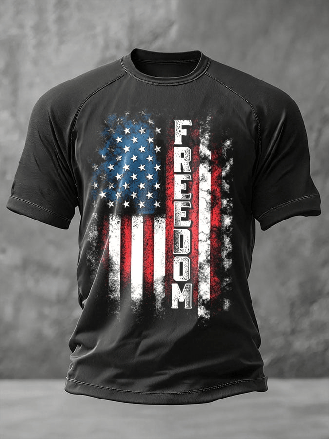 Charlie Kirk Freedom American Flag Print Casual T-Shirt