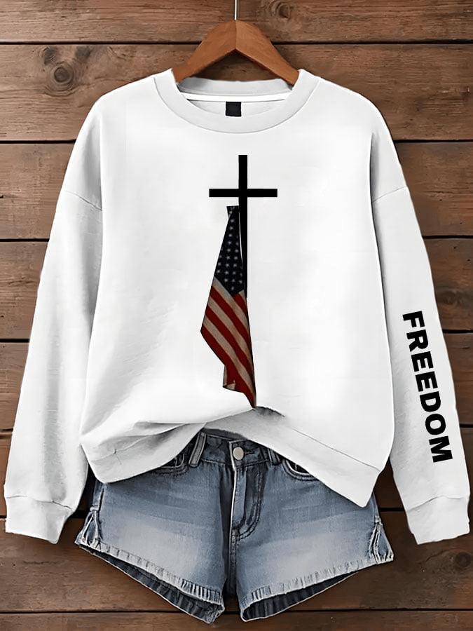 Charlie Kirk Freedom American Flag Print Sweatshirt Charlie Kirk Patriotic Gift