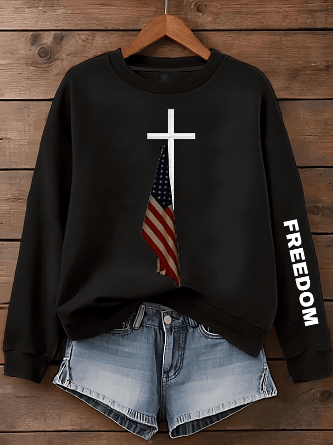 Charlie Kirk Freedom American Flag Print Sweatshirt Charlie Kirk Tribute Gift