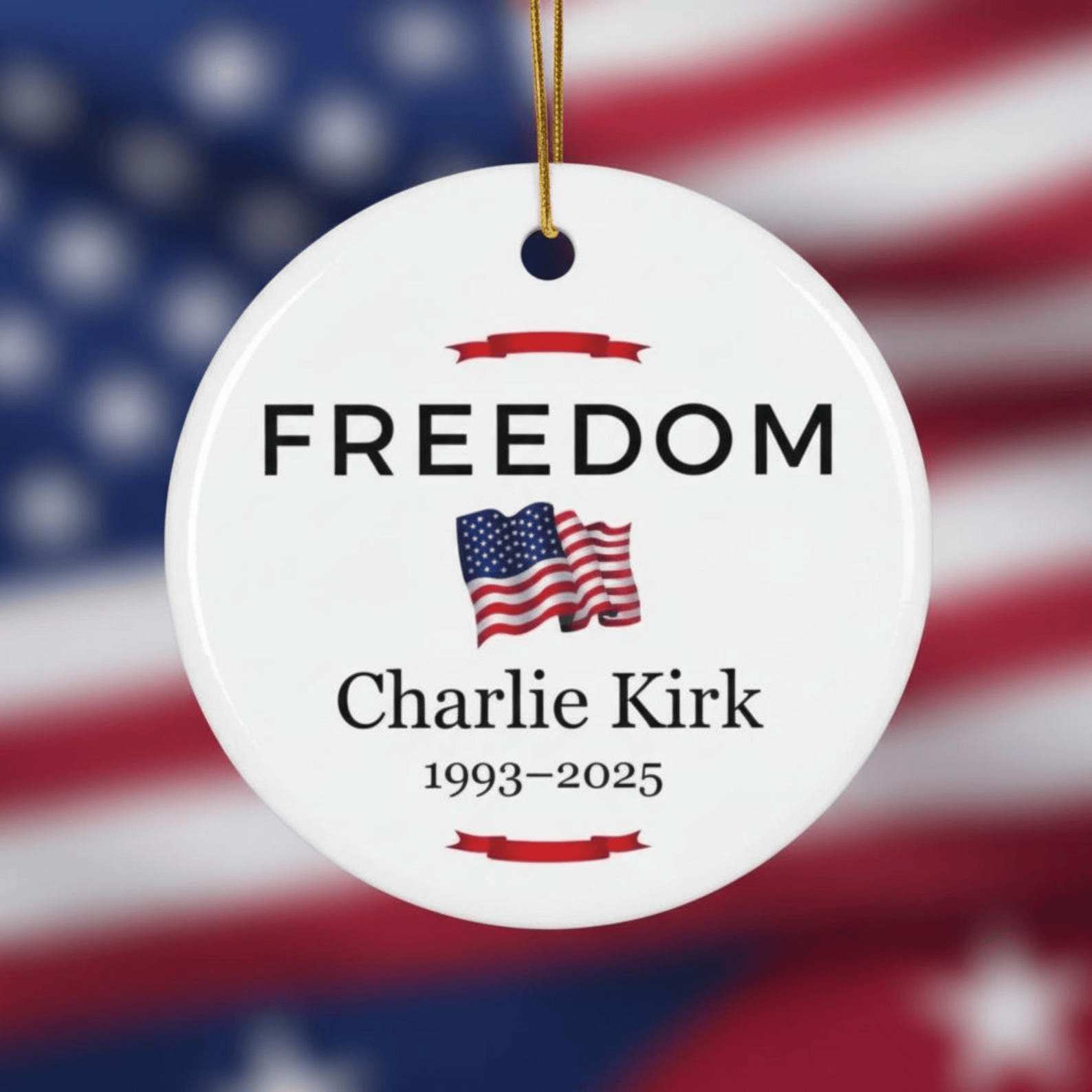 Charlie Kirk FREEDOM Ceramic Ornament Patriotic Christmas Decor