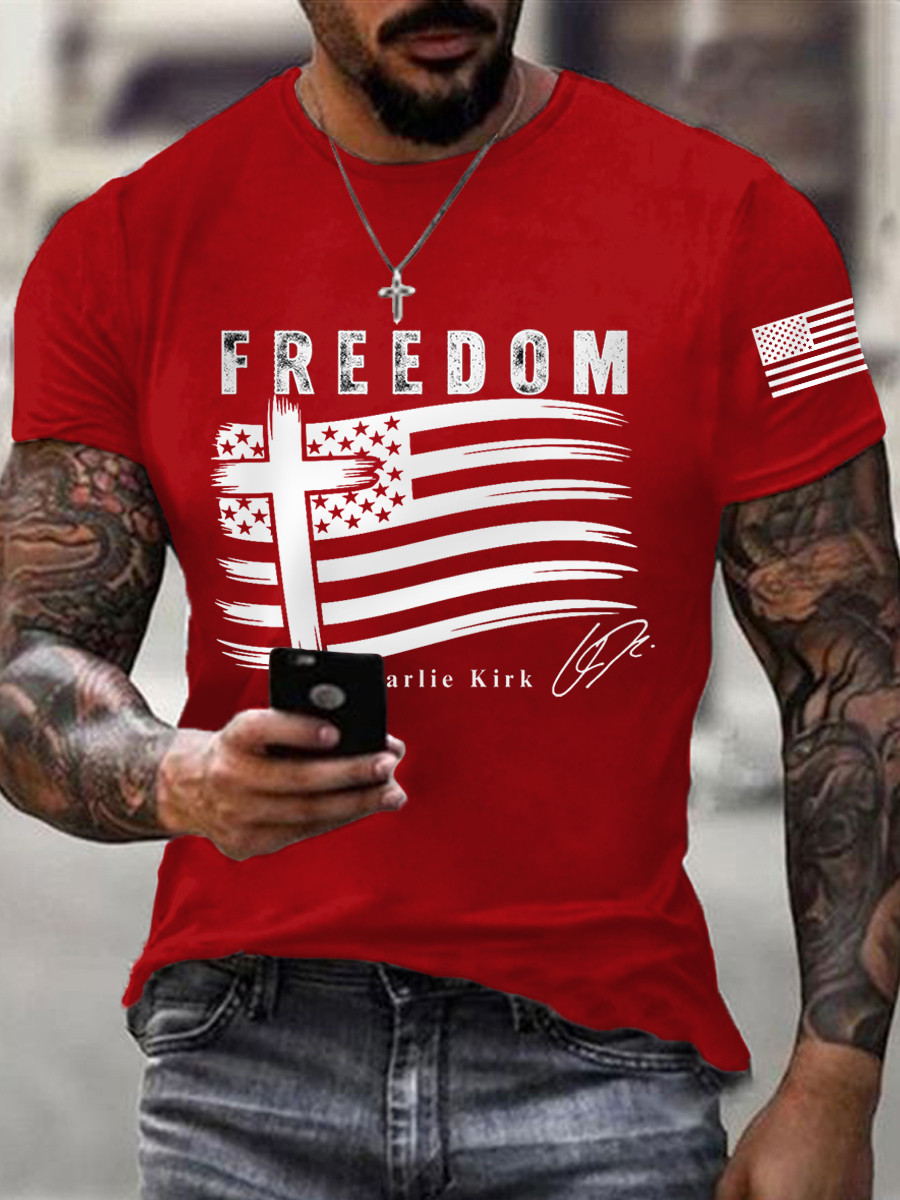 Charlie Kirk Freedom Cross Usa Flag T-Shirt Freedom For Charlie Kirk Apparel