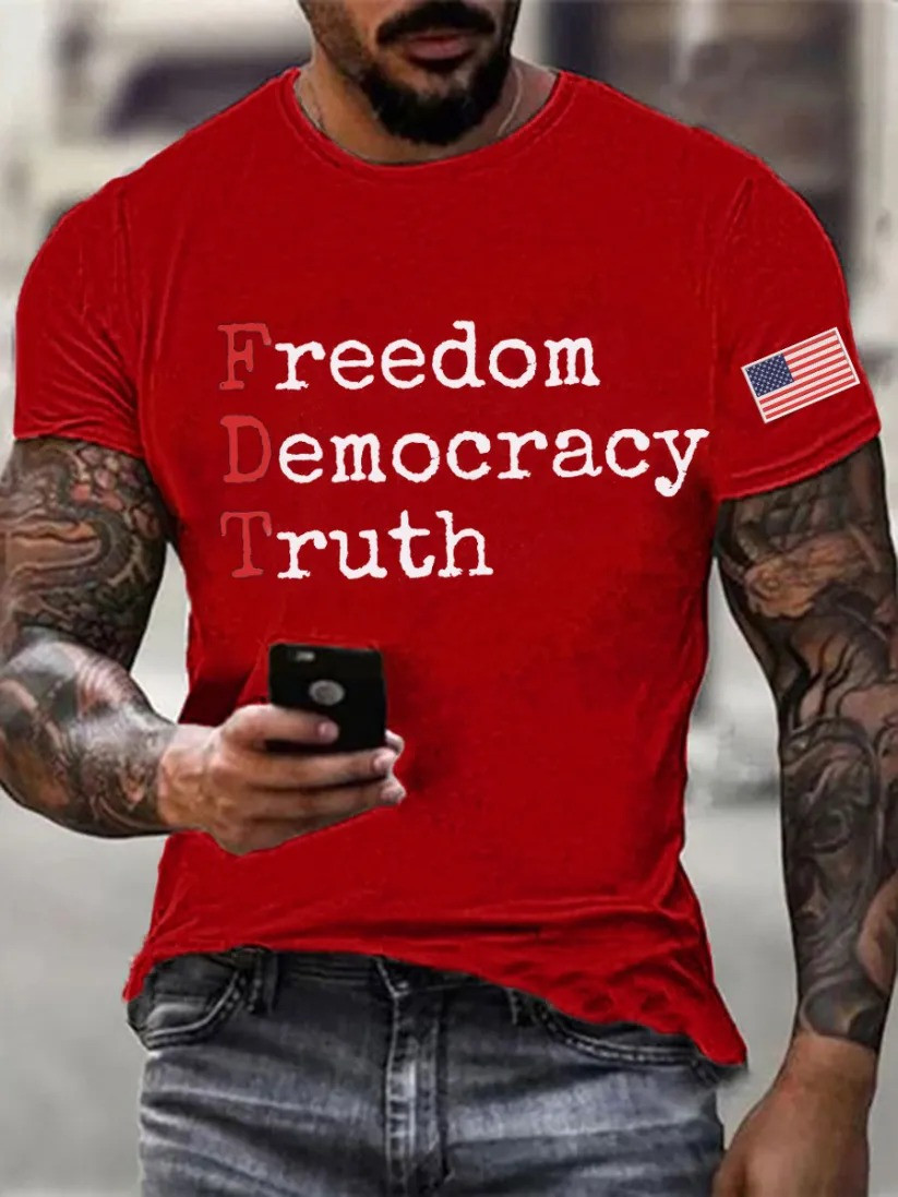 Charlie Kirk Freedom Democracy Truth Printed T-shirt Memorable Gift For America Supporters