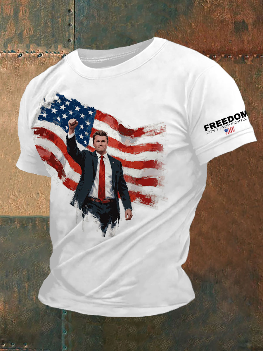 Charlie Kirk Freedom Don't Stop Fighting T-Shirt American Patriot TPUSA Gifts