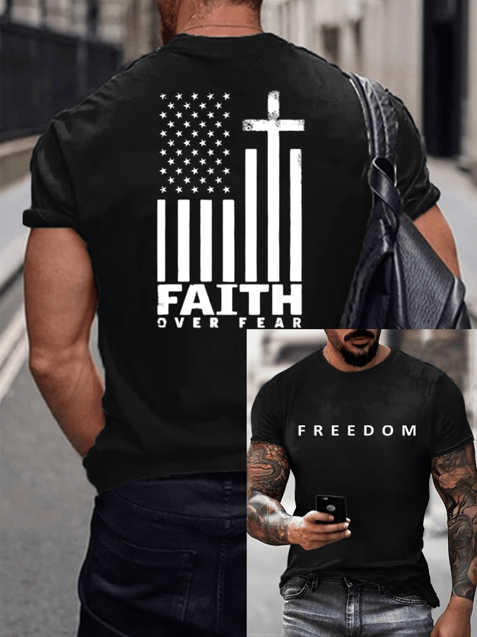 Charlie Kirk Freedom Faith Over Fear Print Shirt Justice for Charlie Tribute Gift for Men