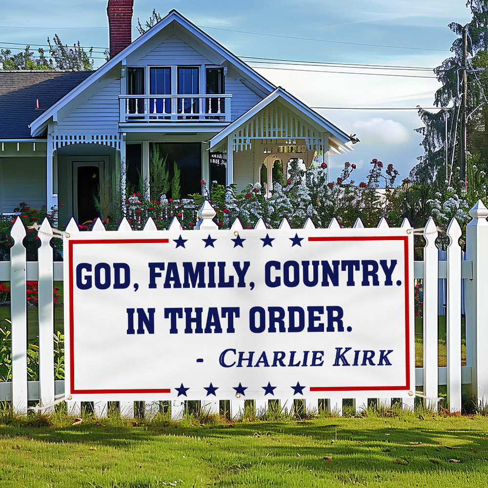 Charlie Kirk Freedom Fence Banner God Family Country Charlie Kirk Memorial Display Gifts