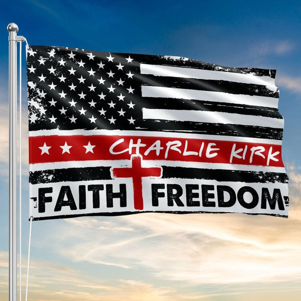 Charlie Kirk Freedom Flag Christian Faith Cross Patriotic America Presents For Supporters