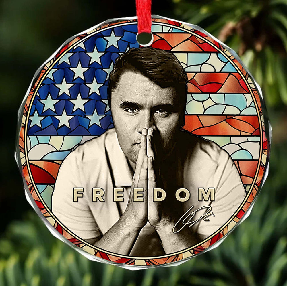 Charlie Kirk Freedom Glass Christmas Ornament In Memory Of Charlie Kirk Christmas Decor