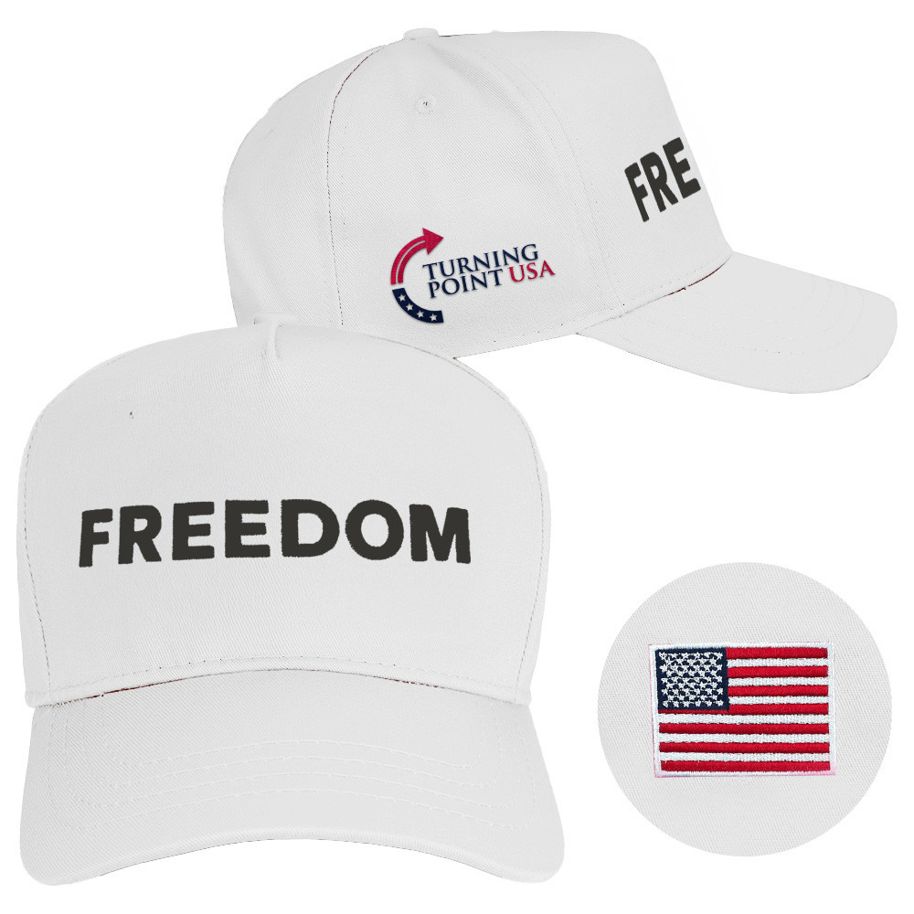 Charlie Kirk Freedom Hat White Embroidered Turning Point USA Merch Charlie Kirk Store Online