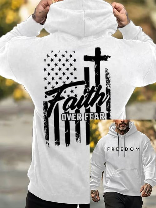 Charlie Kirk Freedom Hoodie Faith Over Fear Cross Christian Outfit Gifts For Men