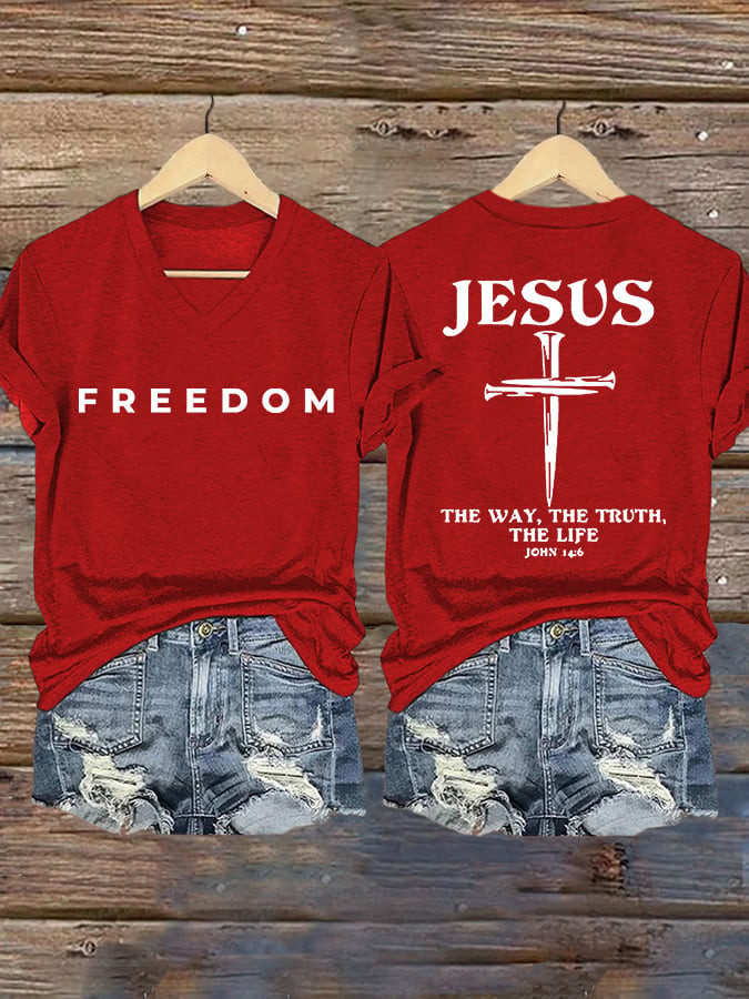 Charlie Kirk Freedom Jesus V-Neck Shirt The Way The truth The Life Apparel Gift Ideas