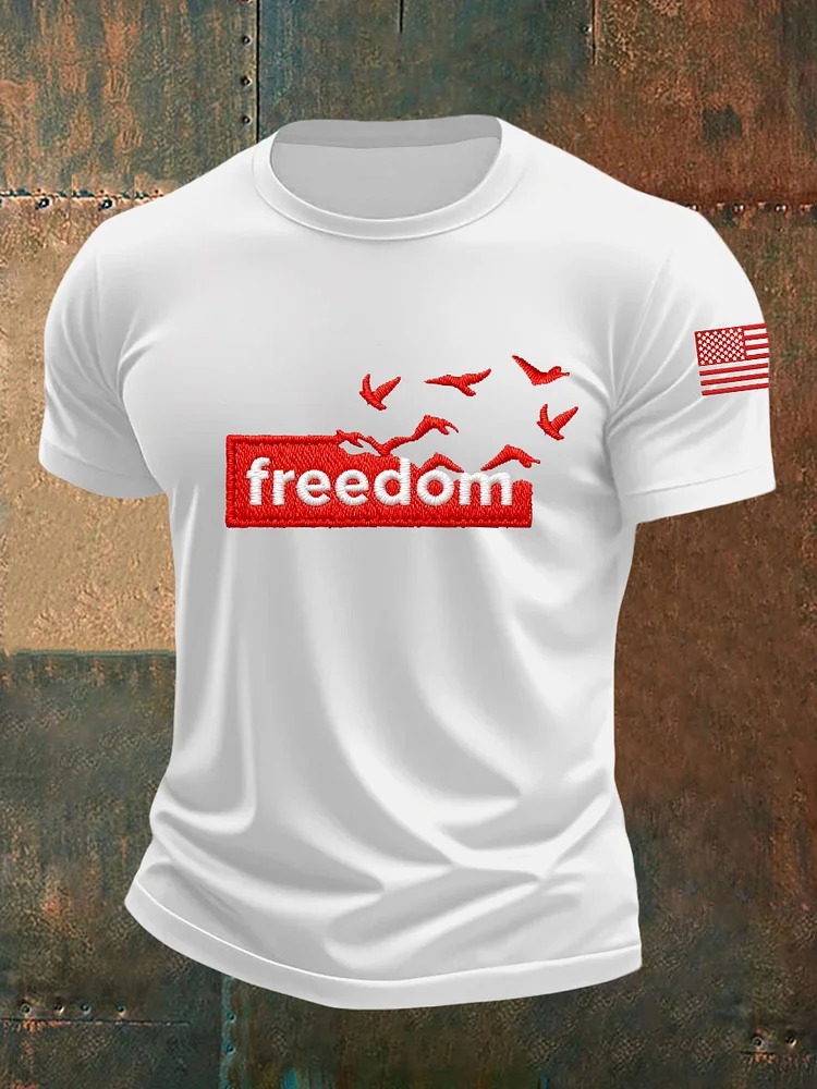 Charlie Kirk Freedom Liberty Flag Short-sleeved Embroidered T-shirt Gift For America Supporters