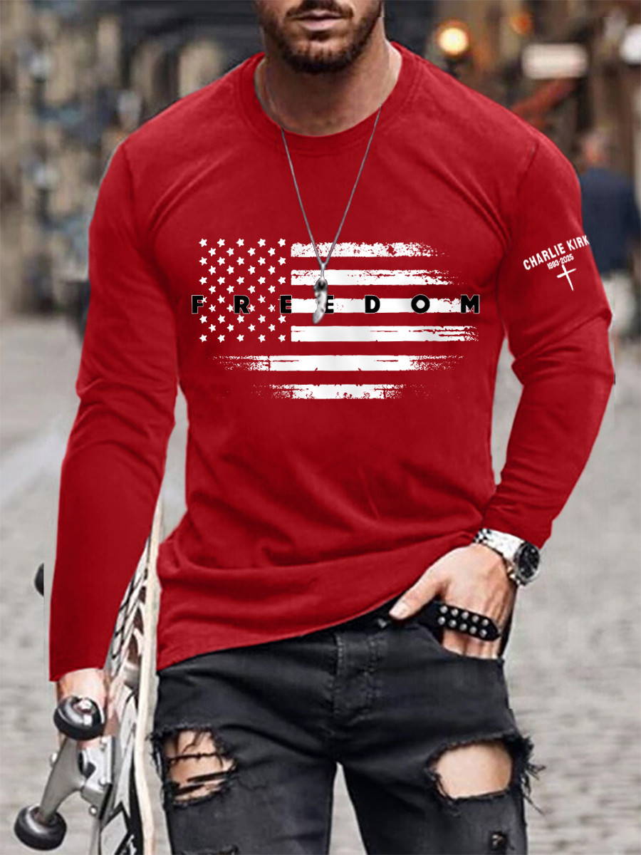 Charlie Kirk Freedom Long Sleeve Shirt Red Freedom Cross Shirt Turning Point Shirt