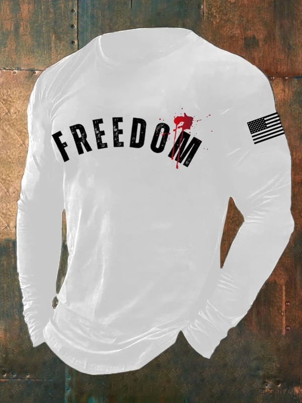 Charlie Kirk Freedom Men's Long Sleeve Shirt Bloodstain Charlie Kirk Shooter Clothing