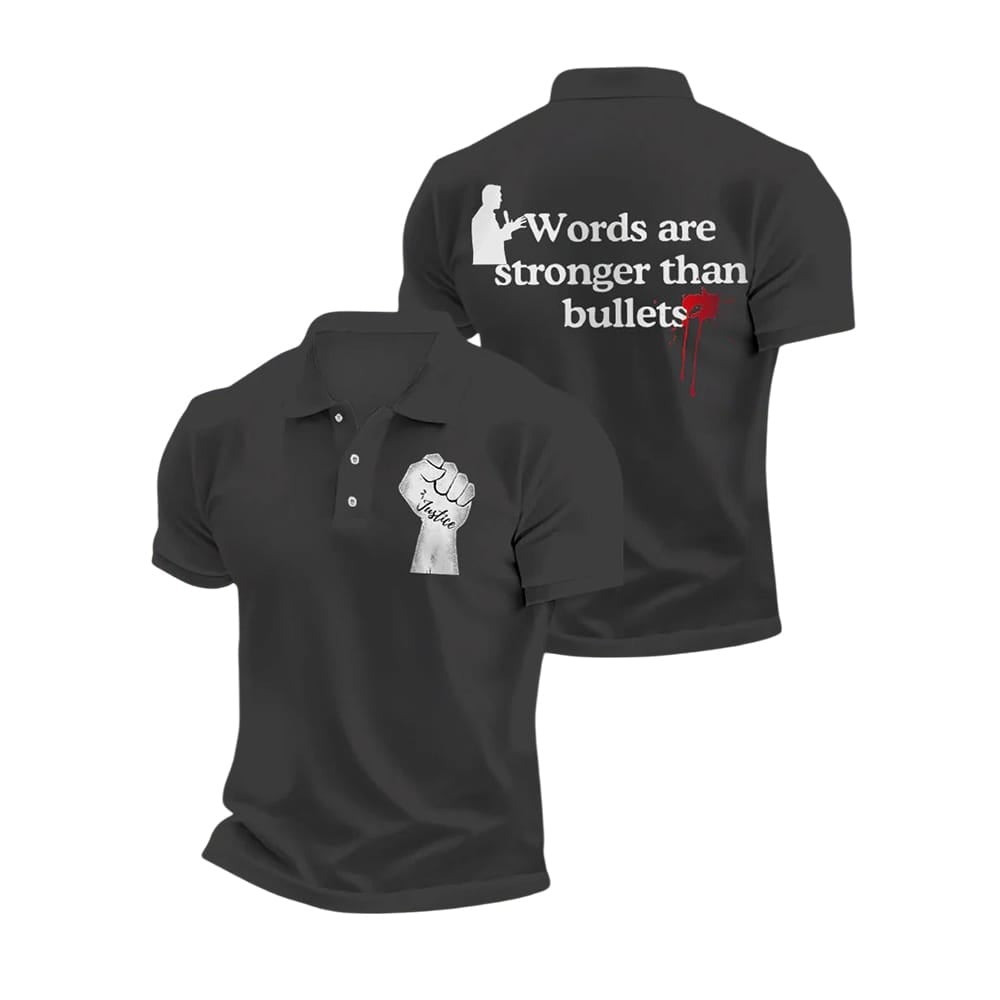 Charlie Kirk Freedom Merch Polo Shirt Words Are Stronger Than Bullets Bloody Charlie Kirk Merch