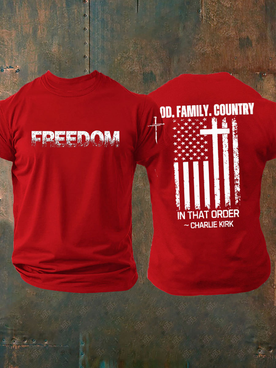 Charlie Kirk Freedom Merch T-Shirt God Family Country Tribute Live Free Gifts