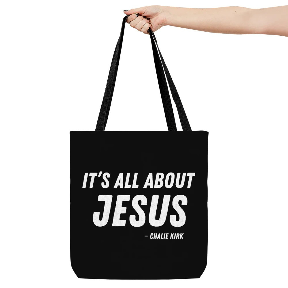 Charlie Kirk Freedom Merch Tote Bag It's All About Jesus Kirk Memorial Present