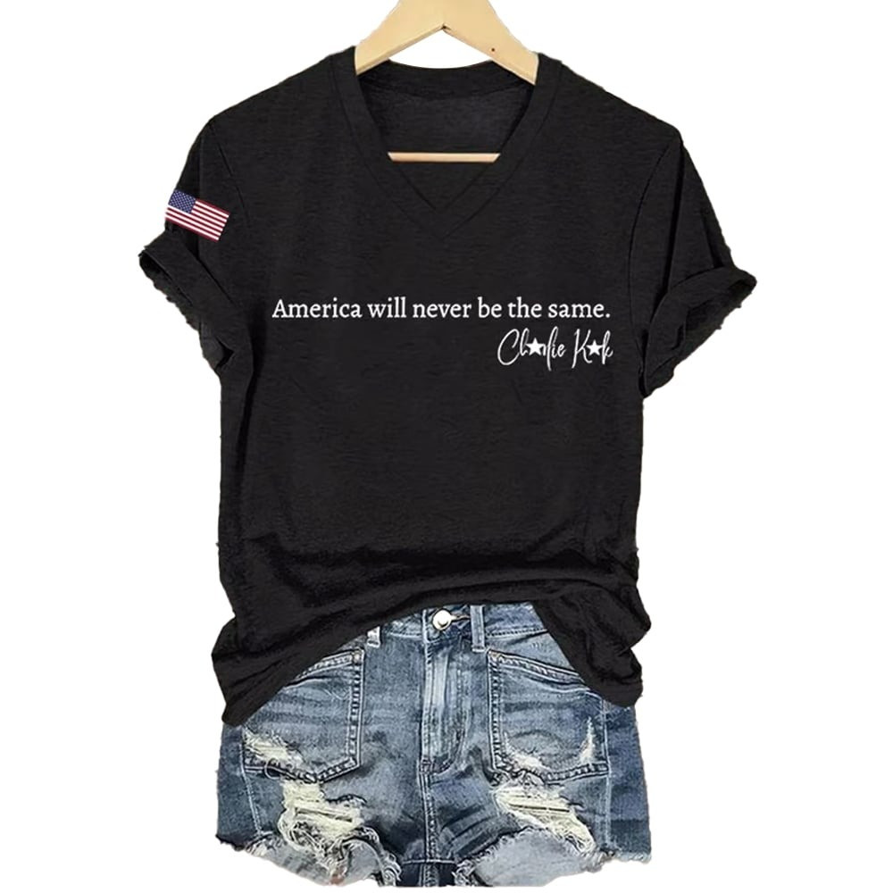 Charlie Kirk Freedom Merch V-neck Shirt America Will Never Be The Same Best TPUSA Freedom Shirt