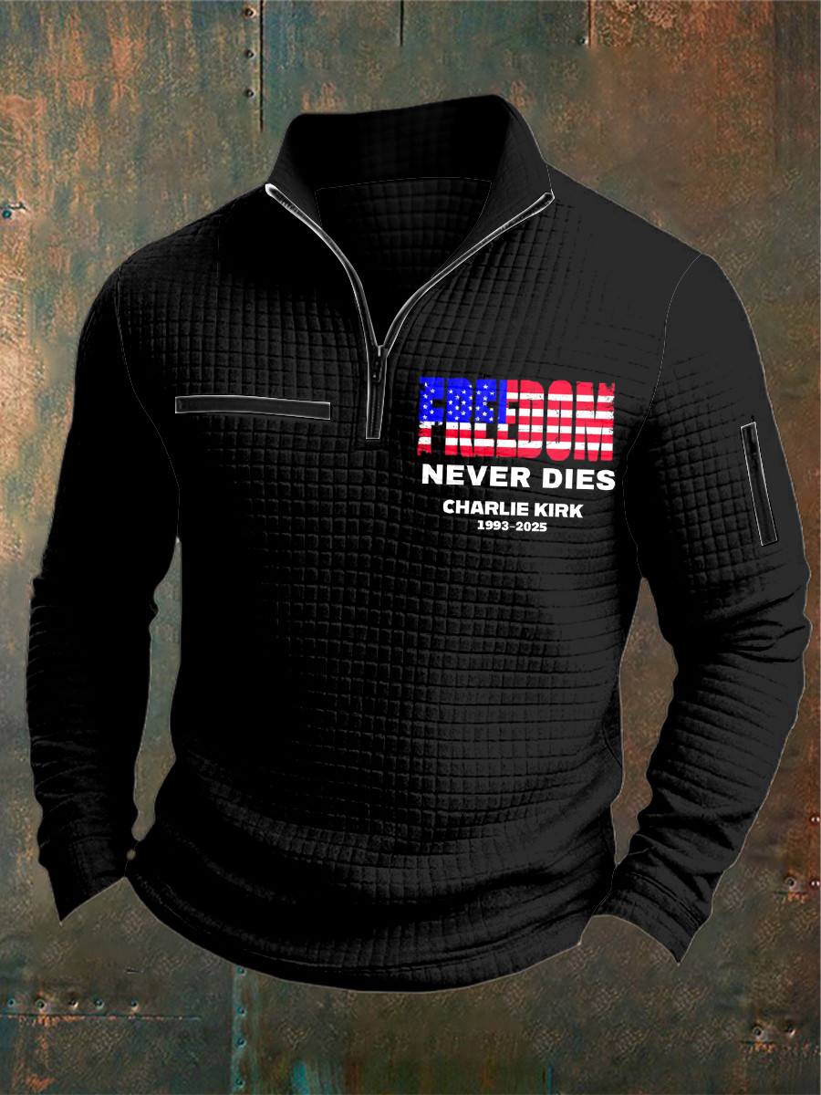 Charlie Kirk Freedom Merch Zipped Sweatshirt Freedom Never Dies 1993 2025 Tribute TPUSA Gifts