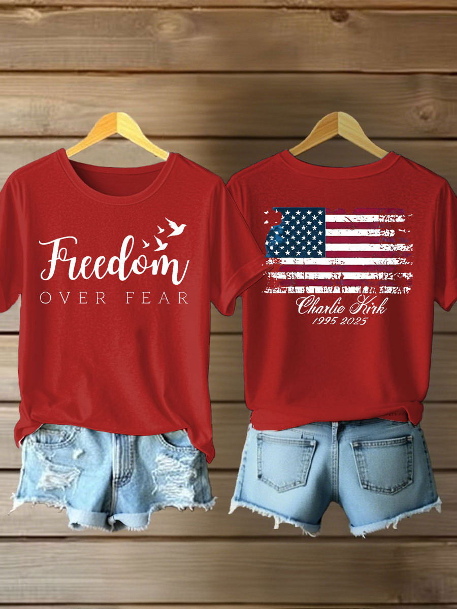 Charlie Kirk Freedom Over Fear T-Shirt Freedom's Voice Never Forgotten Shirt Freedom Gift Ideas