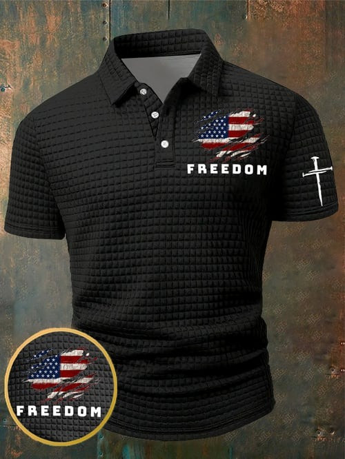 Charlie Kirk Freedom Polo Shirt American Flag Cross Shape Charlie Kirk 47 Tribute Merch
