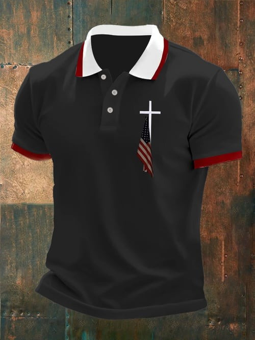 Charlie Kirk Freedom Polo Shirt Flag Cross R.I.P Charlie Kirk 47 Commemorative Merch