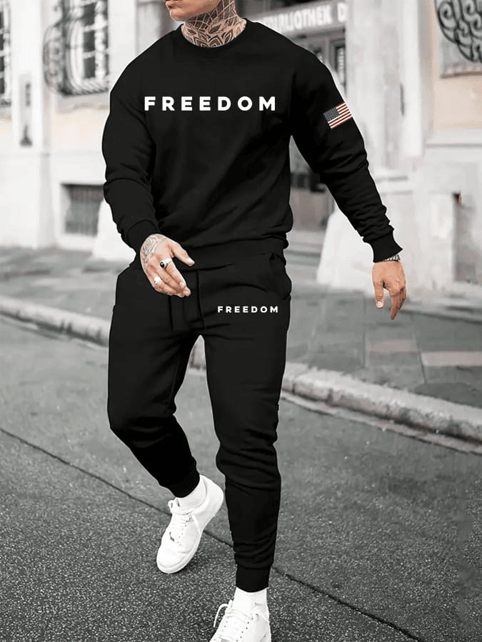Charlie Kirk Freedom Print Casual Two-Piece SuitSweatshirt And Trousers Gift for Husband