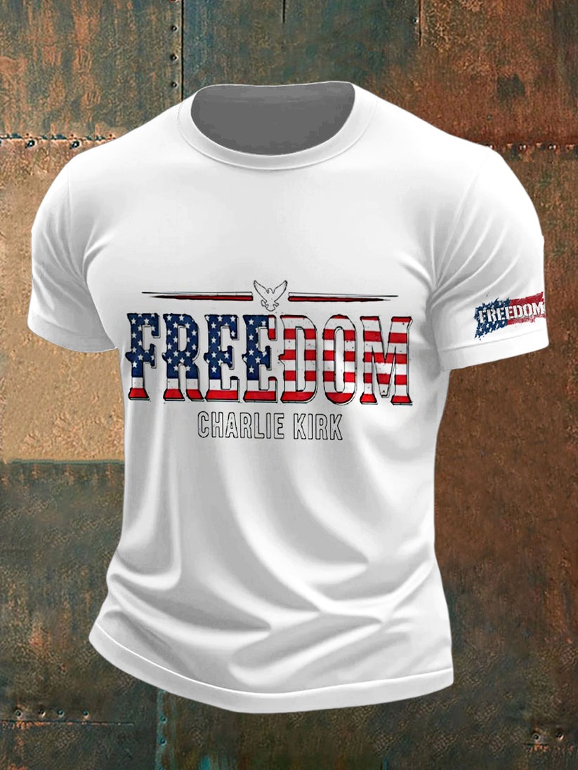 Charlie Kirk Freedom Printed Vintage Fashion Loose Short Sleeve T-Shirt Gift For America Lovers