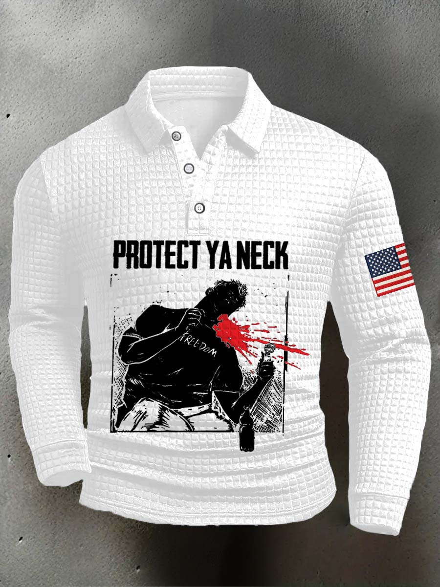 Charlie Kirk Freedom Protect Ya Neck Long Sleeve Polo Shirt USA Flag Gifts For Freedom Fans