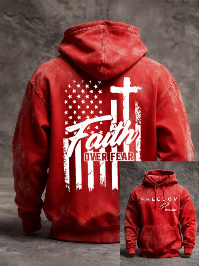 Charlie Kirk Freedom Red Hoodie Faith Over Fear Apparel Signed Memorial Gifts For Dad