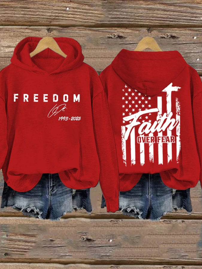 Charlie Kirk Freedom Red Hoodie Faith Over Fear Liberty Shirt Signed Red Live Free Merch