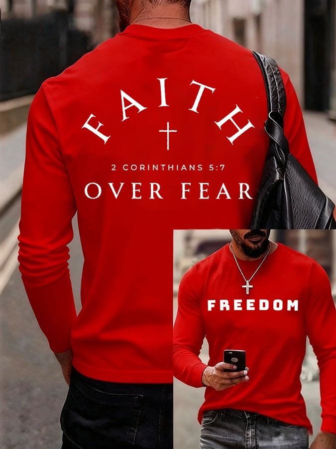 Charlie Kirk Freedom Red Long Sleeve Shirt Faith Over Fear 2 Corinthians Apparel Gifts For Him