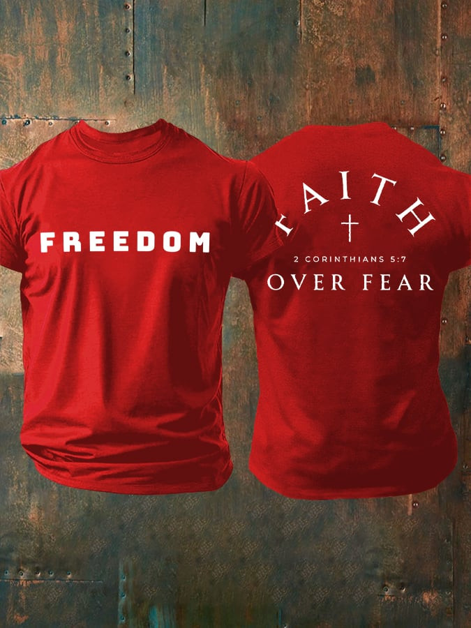 Charlie Kirk Freedom Red T-Shirt Faith Over Fear 2 Corinthians Apparel Gifts For Supporters