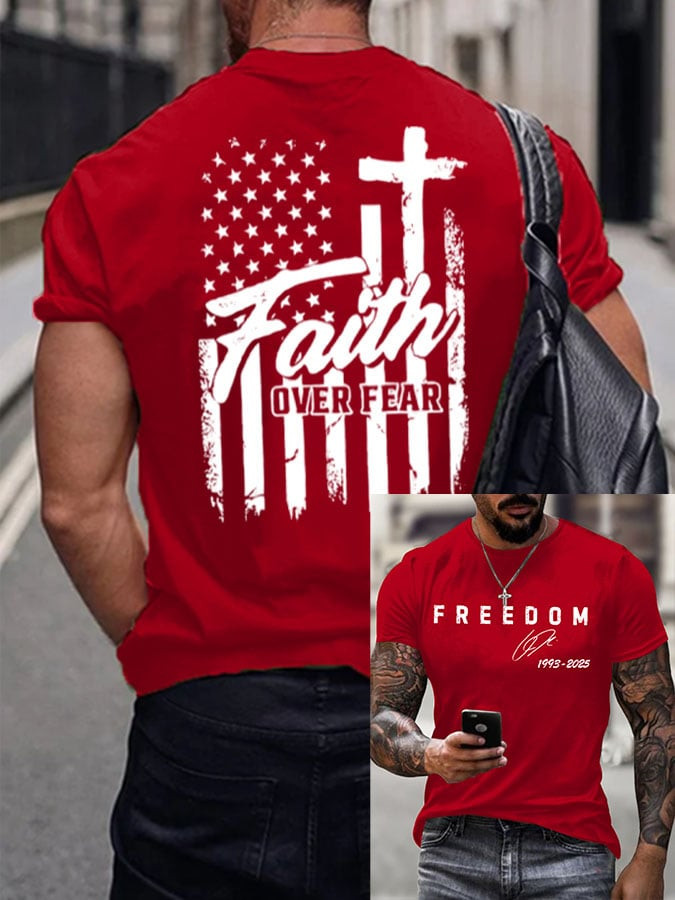 Charlie Kirk Freedom Red T-Shirt Faith Over Fear Liberty Shirt Proud Red Live Free Shirt