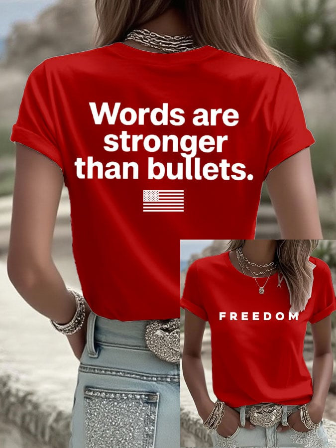 Charlie Kirk Freedom Red T-Shirt Words Are Stronger Than Bullets Memorial Charlie Kirk Merch