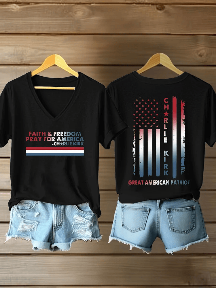 Charlie Kirk Freedom Shirts Great American Patriot V-neck Shirt Turning Point USA Merch