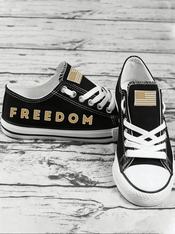 Charlie Kirk Freedom Shoes America Flag Print Low Canvas Shoes Patriotic Gift for Her