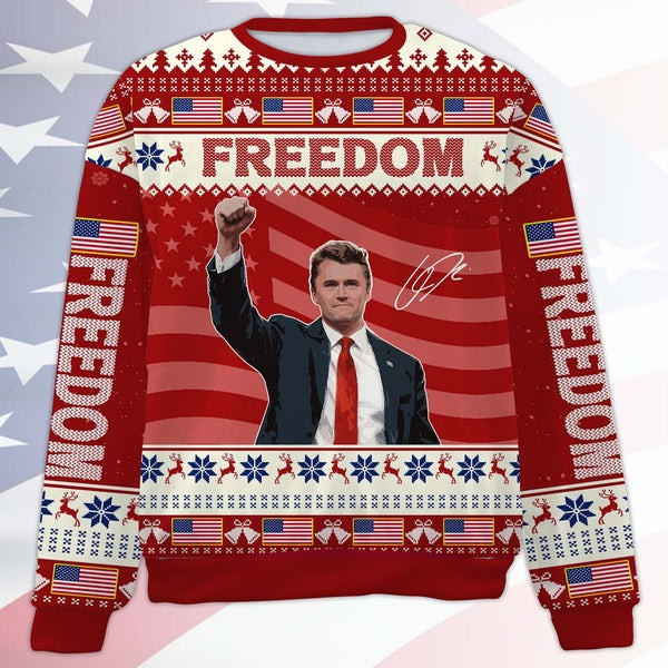 Charlie Kirk Freedom Sweater Signature Charlie's Outfit Merch Xmas Gift Ideas