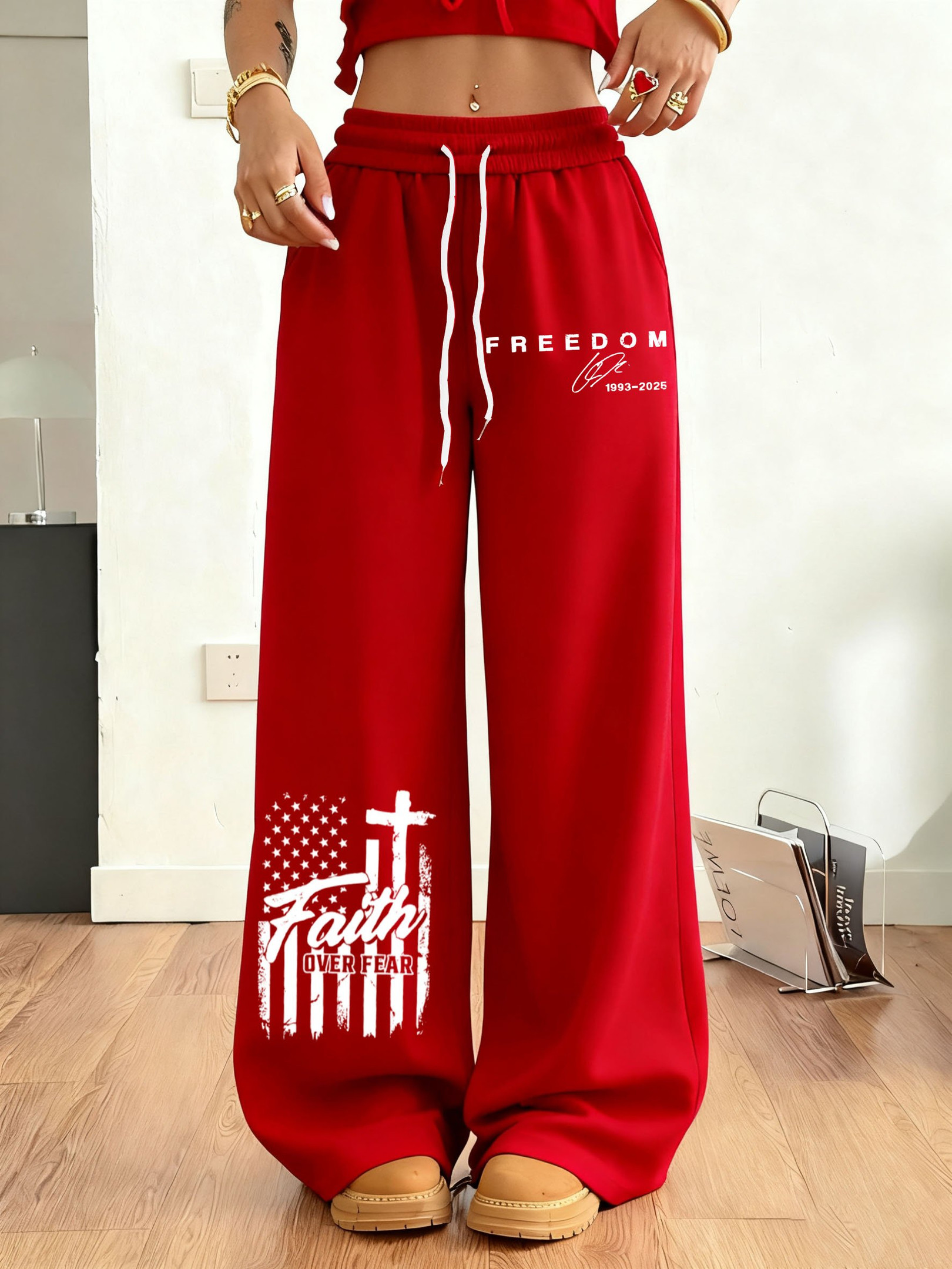 Charlie Kirk Freedom Sweatpants Faith Over Fear Signed Merch Gifts Ideas