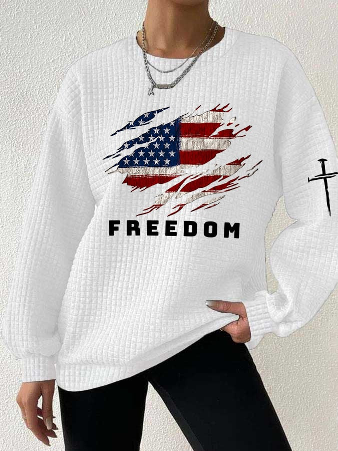 Charlie Kirk Freedom Sweatshirt American Flag Cross Faith Charlie Kirk Tribute Merch