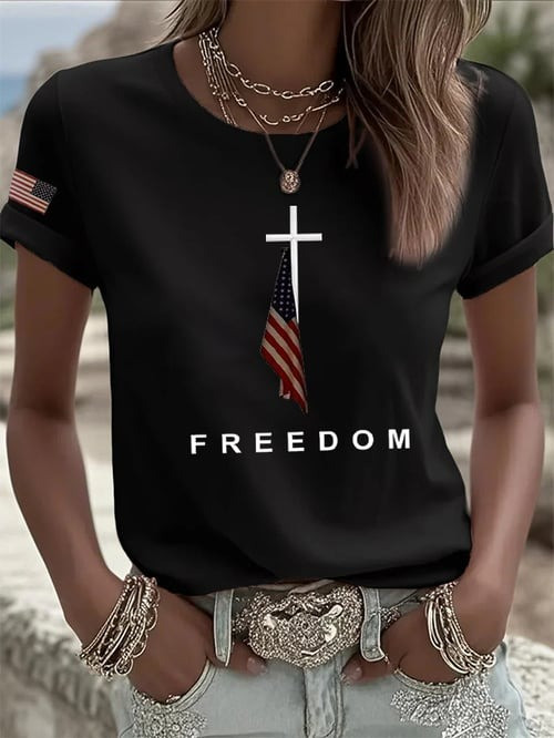 Charlie Kirk Freedom T-Shirt American Flag Holy Cross Shirt Charlie Kirk Merch