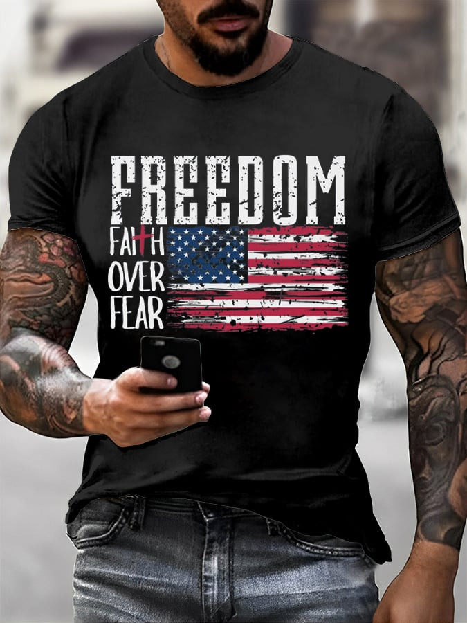 Charlie Kirk Freedom T-Shirt Faith Over Fear American Flag Clothes Charlie Kirk Freedom Gifts