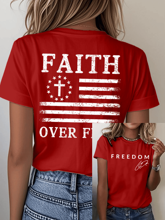 Charlie Kirk Freedom T-Shirt Faith Over Fear Merch Best Charlie Kirk Signed Presents For Her