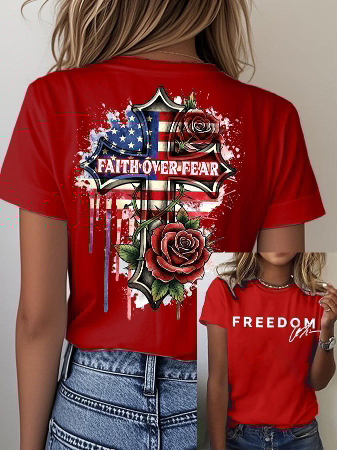 Charlie Kirk Freedom T-Shirt Floral Faith Over Fear Merch Ideal Presents For Her