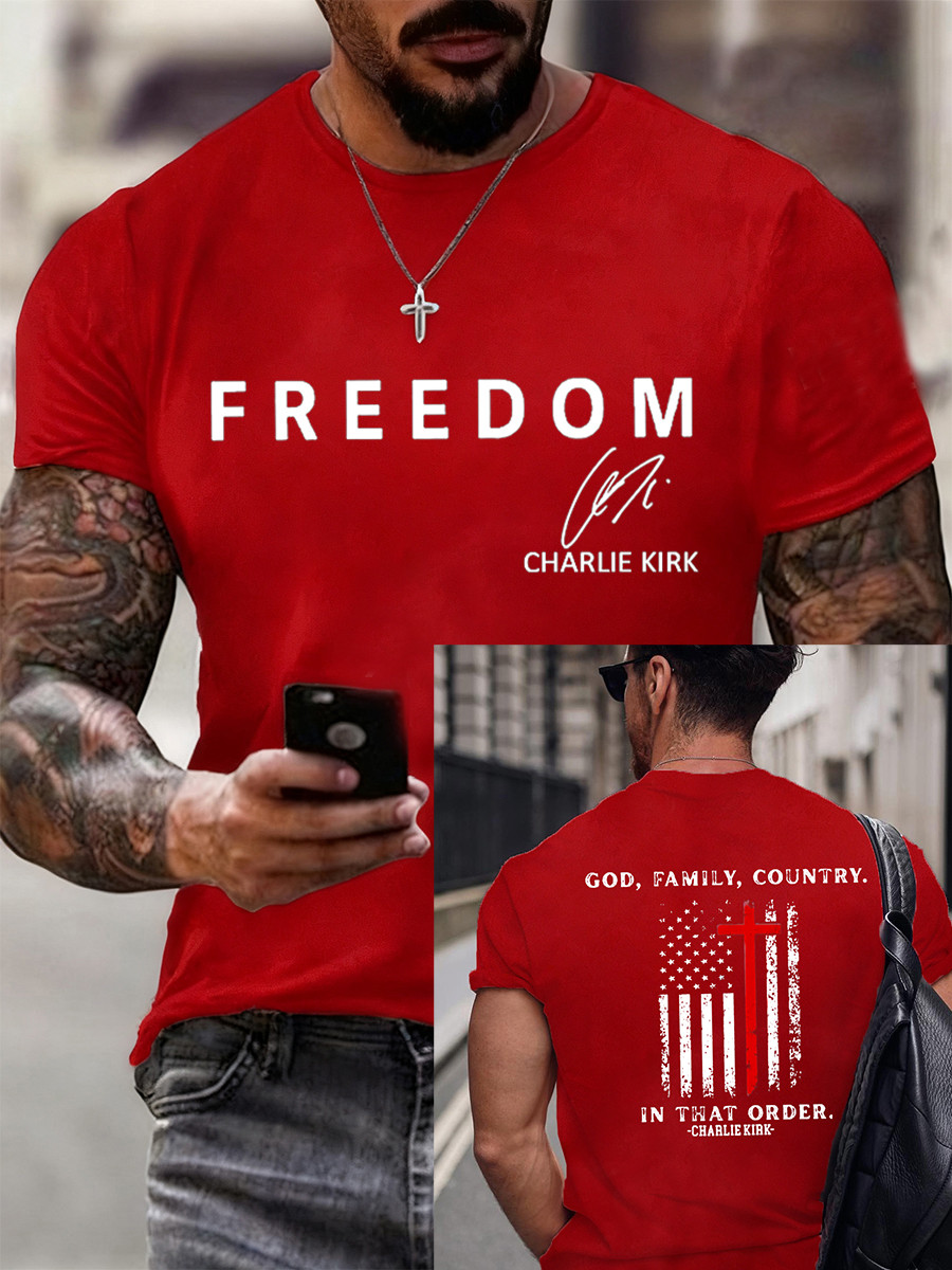 Charlie Kirk Freedom T-Shirt God Family Country In That Order Charlie Kirk Apparel