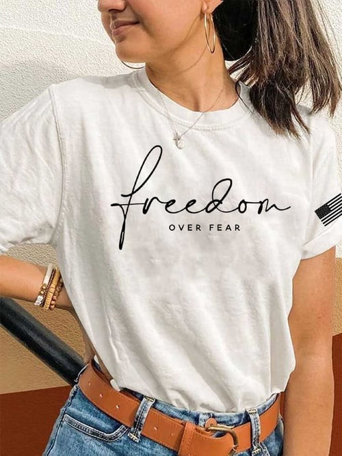 Charlie Kirk Freedom T-Shirt Over Fear America Flag Memorial Shirt Patriotic Gifts For Her