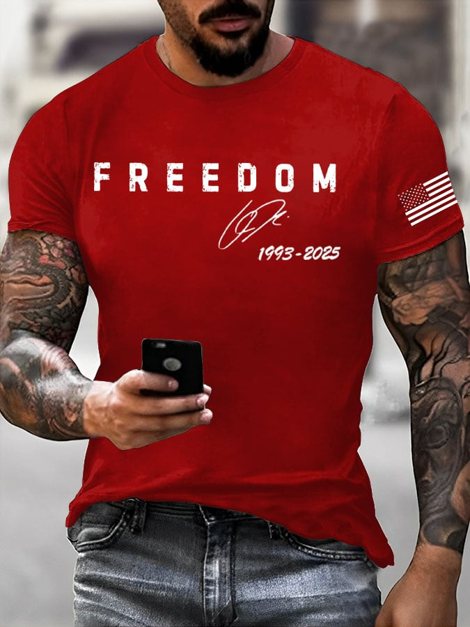 Charlie Kirk Freedom T-Shirt Red Freedom Shirt Charlie Kirk 1993 2025 Signed Shirt