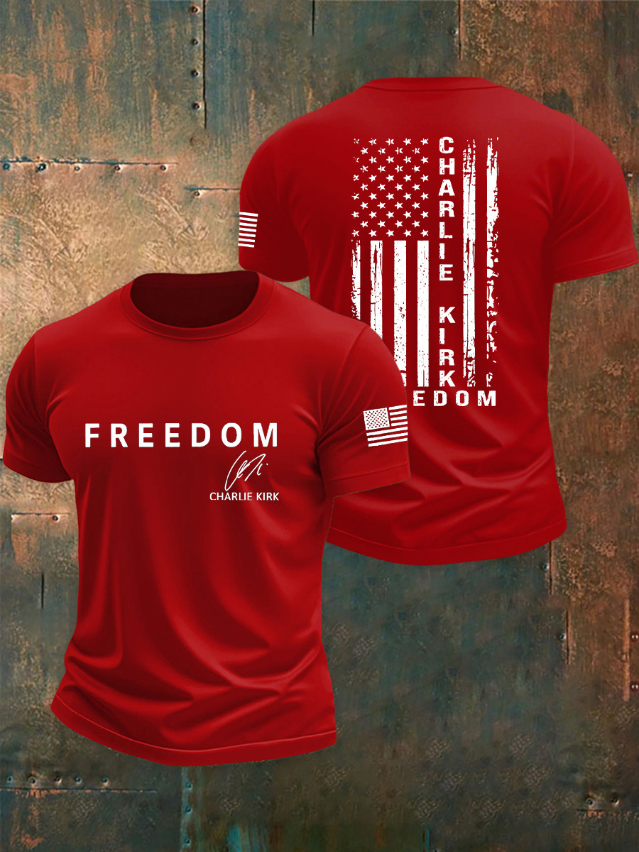 Charlie Kirk Freedom T-Shirt Red Freedom Shirt Charlie Kirk Clothes Signed Memorial Gifts
